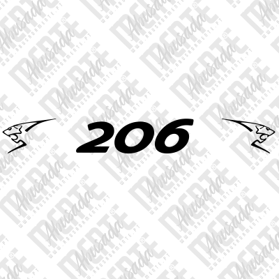 Número 206 com figuras de animais estilizados em preto e branco