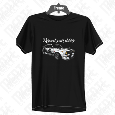 T-shirt preta com estampa de carro clássico e texto Respect your elders