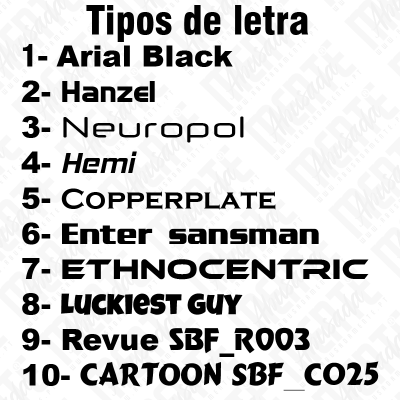 Lista numerada de 10 tipos de letra em fundo branco, com texto preto.