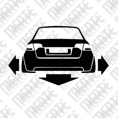 Ícone preto de carro visto de trás com setas apontando para vários lados