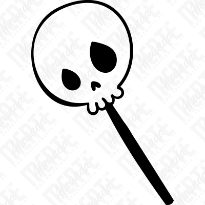 Pirulito em forma de caveira, preto e branco
