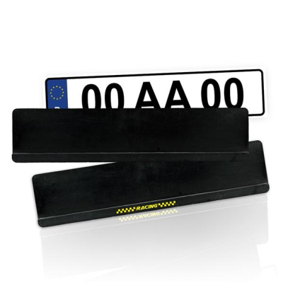 Placas de apoio pretas e matrícula branca com texto 00 AA 00 e símbolo UE
