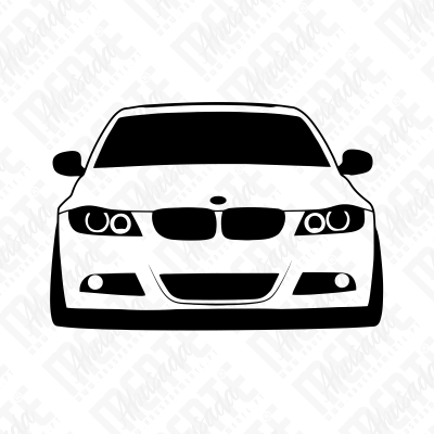Desenho do frontal de um carro BMW em preto e branco