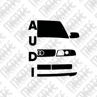 Silhuetas de peças de carro e letras A U D I