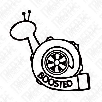 Desenho de caracol com turbina e a palavra BOOSTED