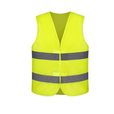 Colete de segurança amarelo com faixas refletoras cinza