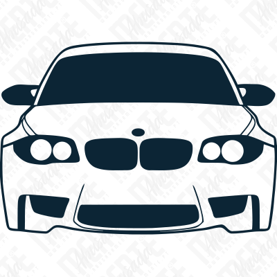 Desenho vetorial frontal a preto e branco de um carro desportivo