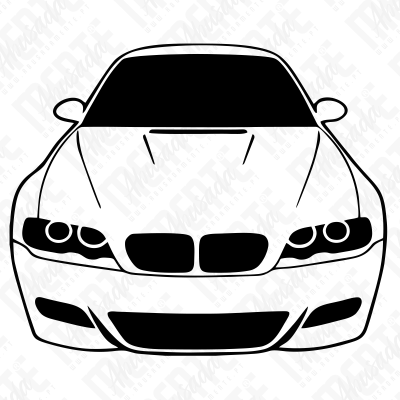 Desenho da frente de um carro desportivo em preto e branco