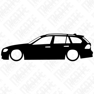 Silueta preta de um carro carrinha com janelas e rodas brancas