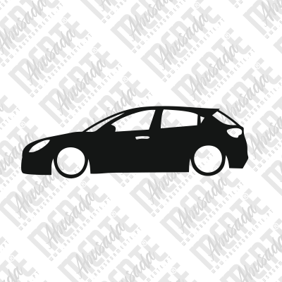 Silhueta preta de carro compacto de quatro portas com spoiler