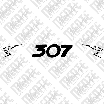 Número 307 com duas figuras de animais estilizados em fundo branco