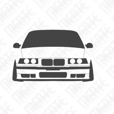 Desenho frontal de um carro desportivo cinza e branco