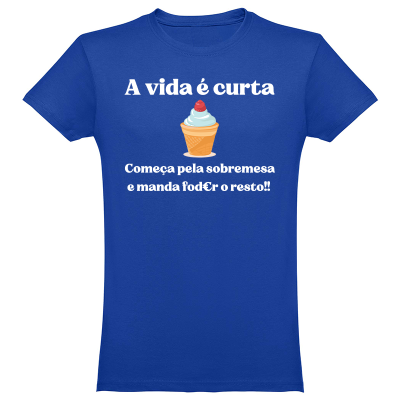 T-shirt azul com texto e imagem de gelado impresso