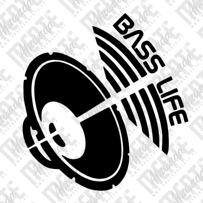 Design preto e branco com coluna de som e texto BASS LIFE
