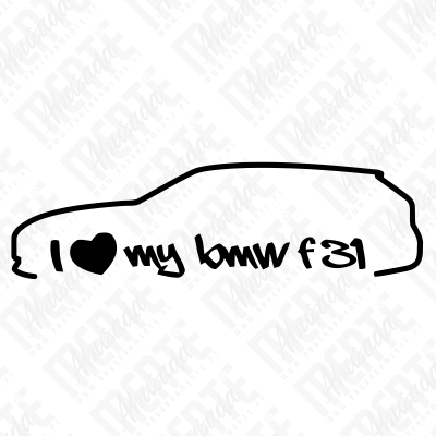 Contorno preto de carro com texto I ♥ my bmw f31 em fundo branco