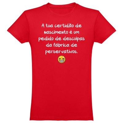 T-shirt vermelha com texto e emoji impressos