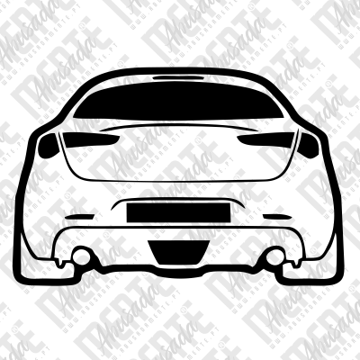 Desenho em preto e branco da traseira de um carro