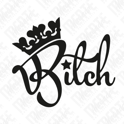 Logotipo preto com texto cursivo Bitch e coroa preta acima do B
