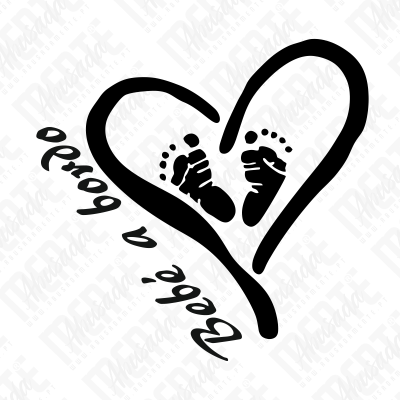 Desenho em preto de coração e pegadas de bebé com texto Obrigado à bebé