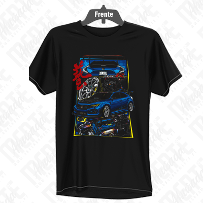 T-shirt preta com estampa de carro Honda Type R azul