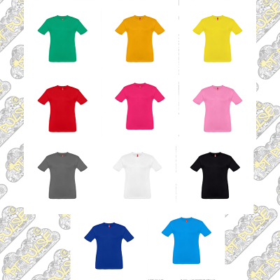 Onze t-shirts coloridas lisas, de manga curta e gola redonda.