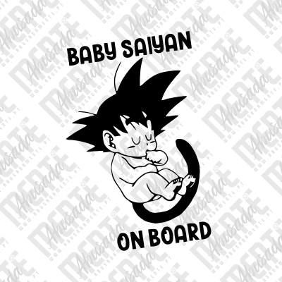 Desenho de bebé Saiyan com texto BABY SAIYAN ON BOARD
