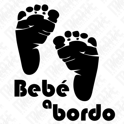 Pegadas de bebé pretas com texto Bebé a bordo em preto