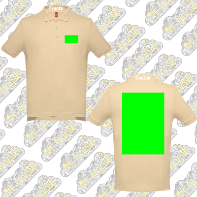 Camisola polo bege de manga curta com gola e três botões