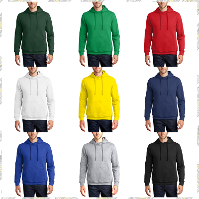 Nove sweaters capuz masculinos de várias cores sólidos em algodão.