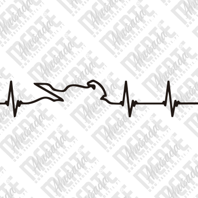 Linha de eletrocardiograma com contorno de cavalo em fundo branco.