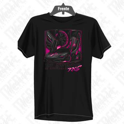 T-shirt preta com estampa de carro desportivo preto com detalhes rosa e texto PLAYBOY 720S