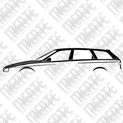 Desenho estilizado de perfil lateral de um carro preto e branco
