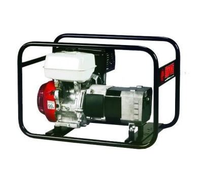 Gerador elétrico portátil com estrutura metálica preta e motor vermelho e branco