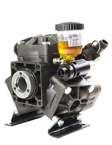 Bomba hidráulica industrial com reservatório amarelo e base metálica preta