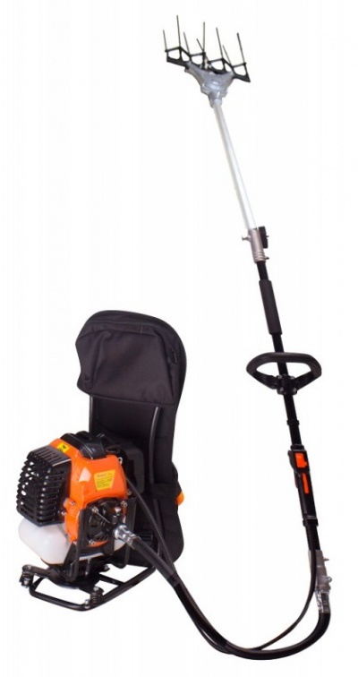 Colhedora de azeitonas motorizada com mochila e garfos