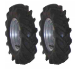 Duas rodas pretas com pneus grossos e eixos metálicos prateados