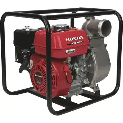 Bomba de água Honda WB30XT com motor vermelho e estrutura tubular preta