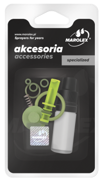 Conjunto de acessórios para pulverizadores Marolex em embalagem preta com visor transparente.