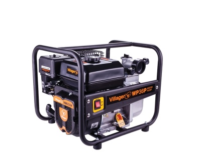 Bomba de água preta e laranja Villager WP36P com estrutura metálica