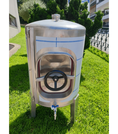 Recipiente de metal inoxidável com tampa e torneira