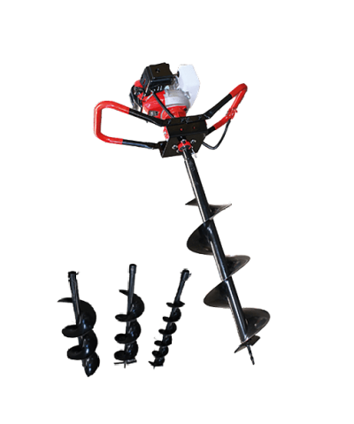 Perfurador de solo motorizado com três brocas de diferentes tamanhos