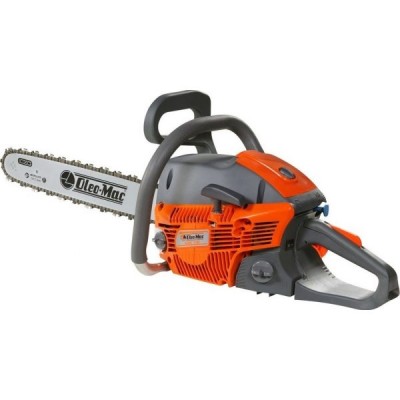 Motosserra Oleo-Mac laranja, cinzento e preto com lâmina marcada