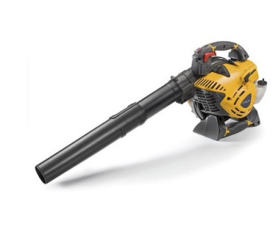 Soprador de folhas a gasolina amarelo e preto com tubo longo preto
