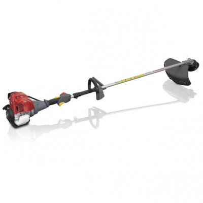 Aparador de relva motor vermelho e cinza com cabo longo e guarda preto