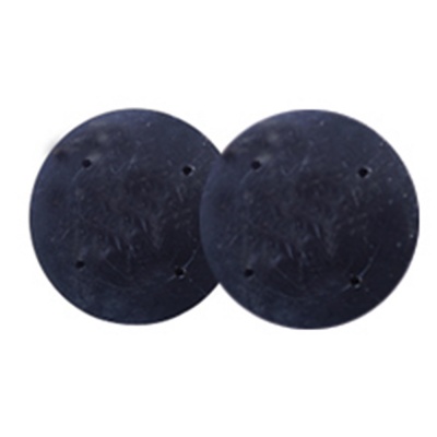 Dois discos redondos pretos com quatro furos cada