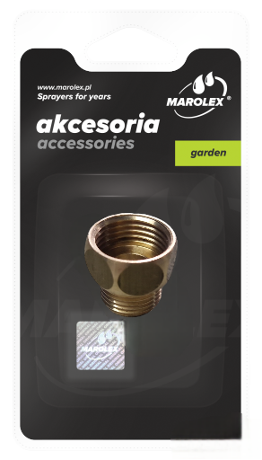 Acessório metálico rosqueável em embalagem preta da marca Marolex