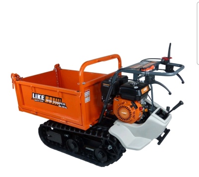 Mini basculante laranja com motor e lagartas pretas