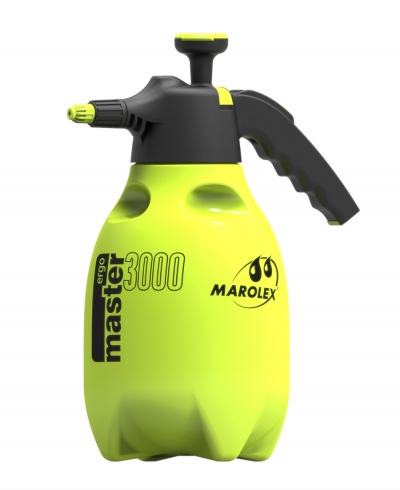 Pulverizador manual de pressão amarelo e preto com texto 'ergo master 3000' e 'MAROLEX'