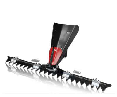 Aparelho de corte de relva metal preto e vermelho em fundo branco