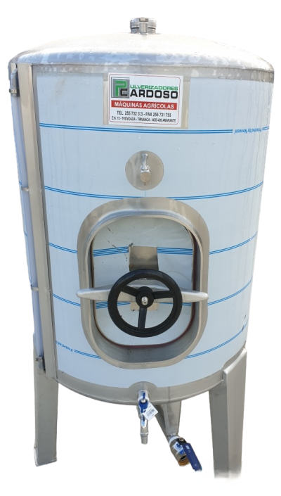 Tanque inox cilíndrico com válvula e porta com volante de fecho